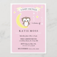 Invitation rose de baby shower du petit hibou |