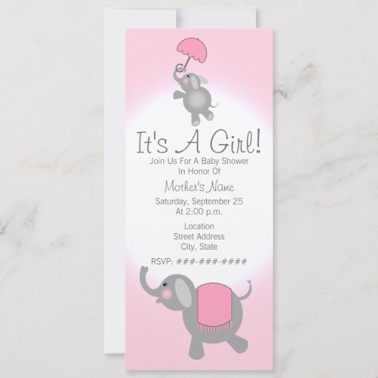 Invitation rose de baby shower - éléphant de mère (Devant)