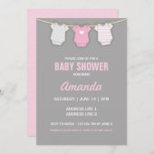 Invitation rose de baby shower, thème de corde à  (Devant / Derrière)