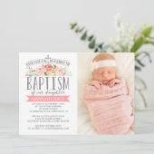 Invitation rose de baptême de rose de bannière (Debout devant)