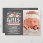 Invitation rose de baptême de rose de tableau de (Devant / Derrière)