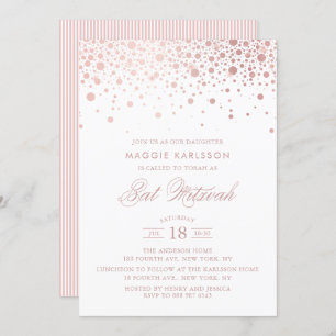 Invitation rose de bat mitzvah de confettis de