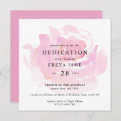 Invitation Rose  de bébé Dedication Carré (Devant / Derrière)