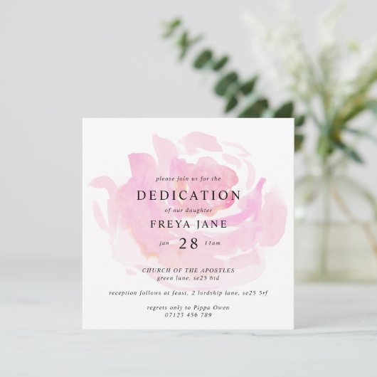 Invitation Rose de bébé Dedication Carré (Debout devant)