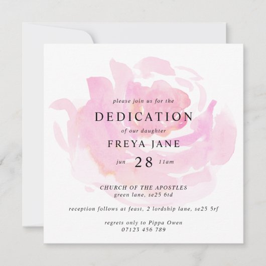 Invitation Rose  de bébé Dedication Carré (Devant)