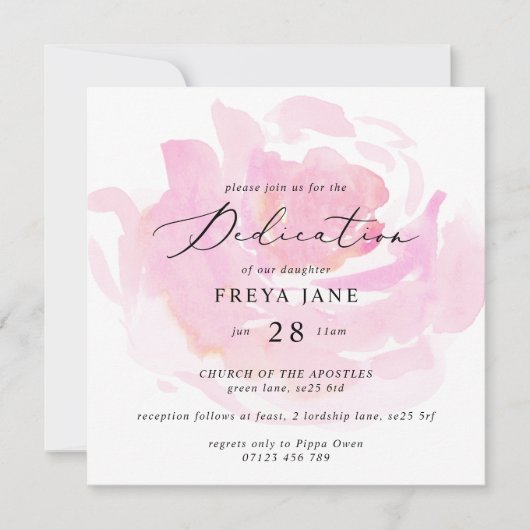 Invitation Rose  de bébé Dedication Carré (Devant)