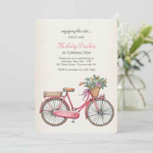 Invitation rose de bicyclette (Debout devant)
