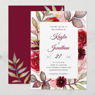 Invitation Rose de Bourgogne Marsala Gold et Mariage Blush