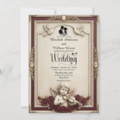 Invitation Rose de Bourgogne profonde et chérubins Mariage de (Devant)