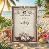 Invitation Rose de Bourgogne profonde et chérubins Mariage de