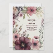 Invitation Rose de Bourgogne Ranunculus Mariage (Devant)
