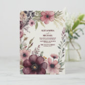 Invitation Rose de Bourgogne Ranunculus Mariage (Debout devant)