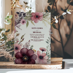 Invitation Rose de Bourgogne Ranunculus Mariage