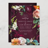 Invitation Rose de Bourgogne Ranunculus Mariage (Devant / Derrière)