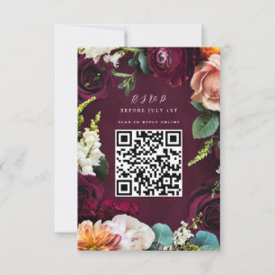 Invitation Rose de Bourgogne Ranunculus Mariage QR Code RSVP