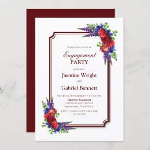 Invitation Rose de Bourgogne Red Border Engagement Party