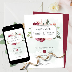Invitation Rose de Bourgogne rose pour impression ou Mariage 