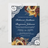 Invitation Rose de Bourgogne Sunflower Marine Lace QR Code Ma (Devant)