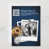 Invitation Rose de Bourgogne Sunflower Marine Lace QR Code Ma (Dos)