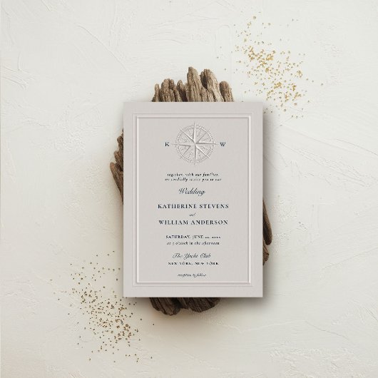 Invitation Rose de boussole Mariage de perles de la côte mari