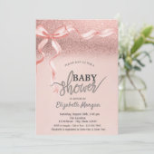 Invitation Rose de Bow rose Parties scintillant or Baby showe (Debout devant)