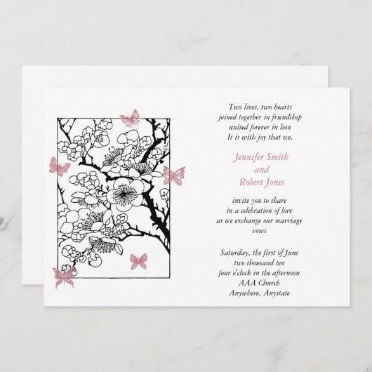 Invitation Rose de Butterfly Dreams (Devant / Derrière)