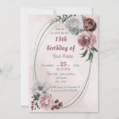 Invitation rose de cannelle blanc fleuri géométrique annivers (Devant)