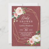 Invitation Rose de cannelle Blush Floral Baby shower géométri (Devant)