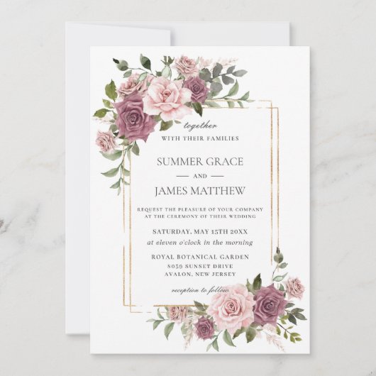 Invitation Rose de cannelle Blush Floral Greenery Boho Mariag (Devant)