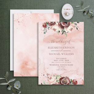 Invitation Rose de cannelle Dusty Rose or Aquarelle Script