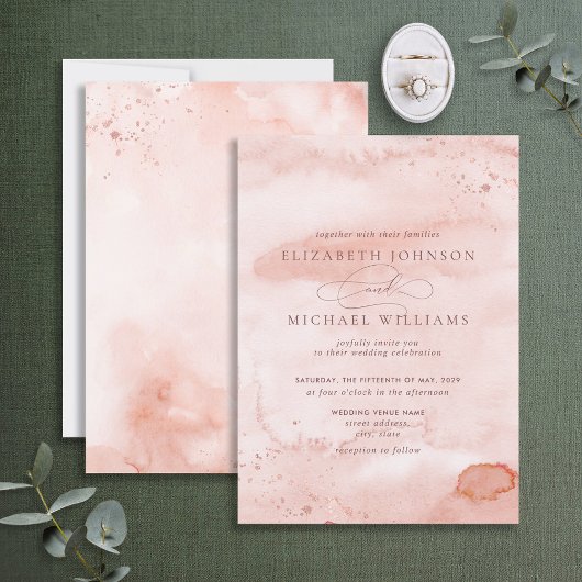 Invitation Rose de cannelle Dusty Rose or Aquarelle Script