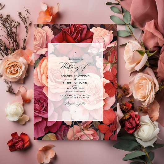 Invitation Rose de cannelle et Rose Dusty Mariage Floral