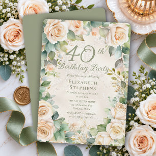 Invitation Rose de Champagne Élégante Fleur de Sauge 40e Anni