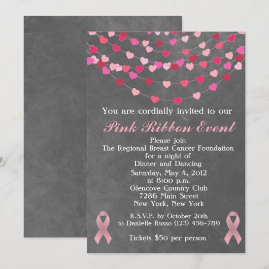 Invitation rose de collecteur de fonds de ruban de (Devant / Derrière)