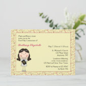 Invitation rose de communion de fille de cheveux (Debout devant)