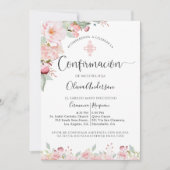 Invitation Rose de confirmation espagnol Or, Mint Floral (Devant)