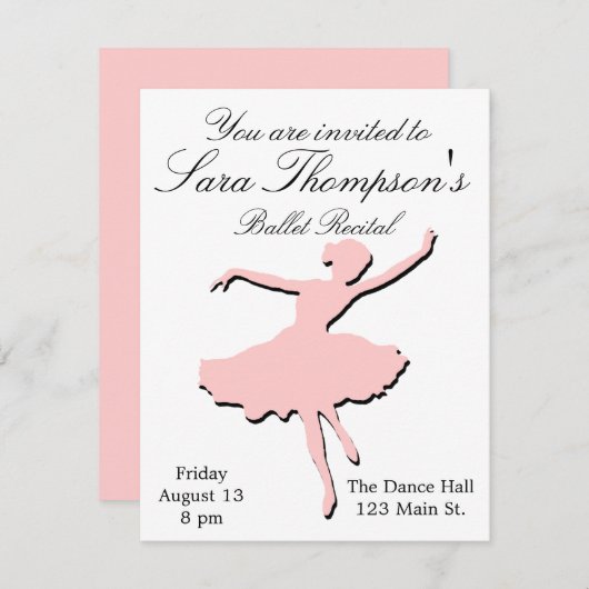 Invitation rose de considérant de danse (Devant / Derrière)