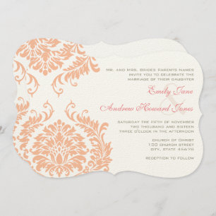 Invitation Rose de corail Pêche Gold Mariage damassé Invitati
