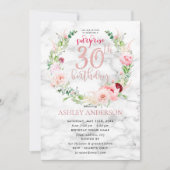 Invitation Rose de couronnes roses Marbre d'or Surprise 30e (Devant)