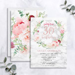 Invitation Rose de couronnes roses Marbre d'or Surprise 30e<br><div class="desc">Mains bas ma conception préférée à ce jour, cette magnifique invitation d'anniversaire surprise présente LES plus beaux flores d'aquarelle que j'ai jamais vu - tellement réalistes qu'ils ressemblent à des photos ! Une couronne de pivoines roses et astilbe, dahlias, boules d'allium, branches d'eucalyptus, et un délicat chrysanthème bordeaux entourent un...</div>