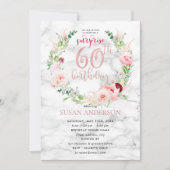 Invitation Rose de couronnes roses Marbre d'or Surprise 60e (Devant)