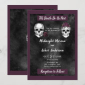 Invitation Rose de crâne de squelette jusqu'à ce que la mort  (Devant / Derrière)