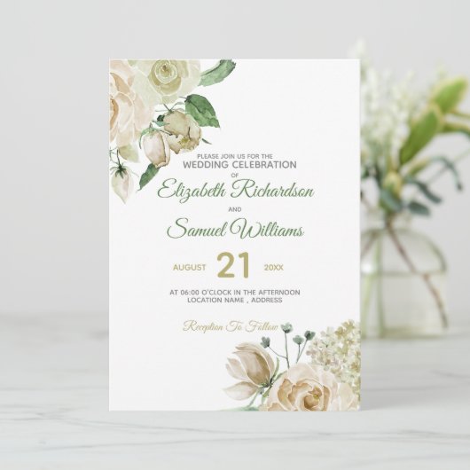 Invitation Rose de crème Bud Hydrangea Aquarelle Classique (Debout devant)