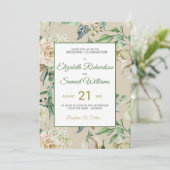 Invitation Rose de crème Bud Hydrangea Aquarelle Classique (Debout devant)