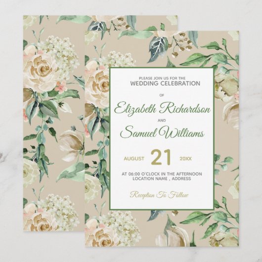 Invitation Rose de crème Bud Hydrangea Aquarelle Classique (Devant / Derrière)