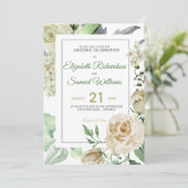 Invitation Rose de crème Bud Hydrangea Aquarelle Classique (Debout devant)