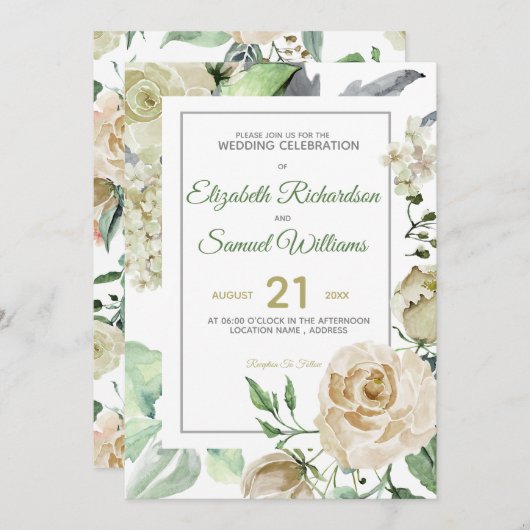 Invitation Rose de crème Bud Hydrangea Aquarelle Classique (Devant / Derrière)