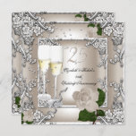 Invitation rose de crème Mariage du 25e anniversaire Argent<br><div class="desc">25e anniversaire de mariage Rose de crème d'argent Floral Champagne Invitation Toutes les occasions de fête. femmes mens 25e,  30e,  40e,  50e,  60e, </div>