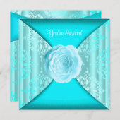 Invitation Rose de Damas sarcelle sarcelle bleu pour toutes o (Devant / Derrière)