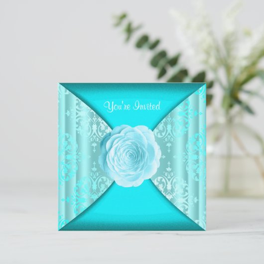 Invitation Rose de Damas sarcelle sarcelle bleu Toutes occasi (Debout devant)